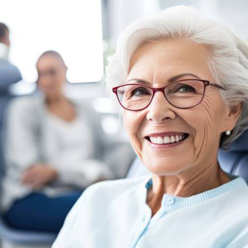 Close-up portrait of happy senior dental patient